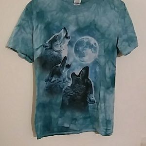 Three Wolf Moon Blue Tie-Dye T-Shirt Therian
